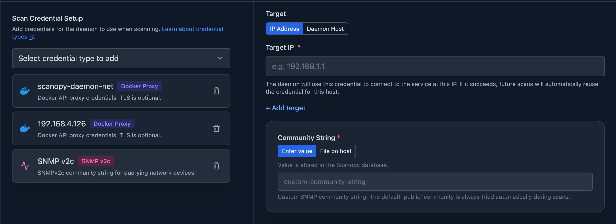 Credential assignment and DocHints in discovery modal